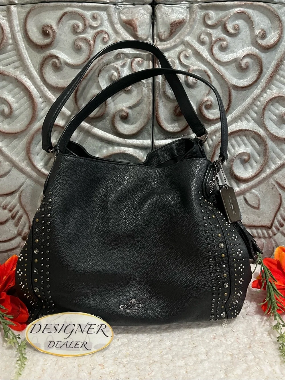 COACH Edie 31 Bandana Rivets Shoulder Bag 55544 Black EUC!